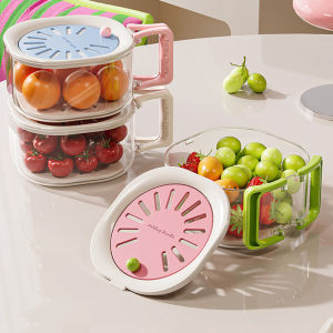 Multifunctional Kitchen Fruit Drain Basket Sink Vegetable Storage Basket with Lid 2-in-1 Cleaning Washing Filtering Fruit Tray