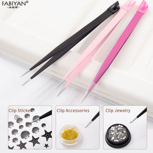 Nail Art Tweezers With Silicon Presser Head For Picking Up Nail Stickers Rhinestones Nail Art Accessories Stainless Steel Precision Straight Tweezers Nail Art Tools