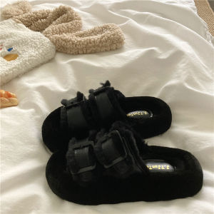 Dép Lông Sang Trọng Nữ Mùa Đông Warmth Boosting Ins Thời Trang Dép Đế Dày Tăng Cường Gót Dày Thời Trang Sành Điệu Tất Cả Các Trận Đấu