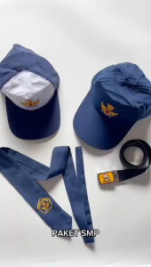 TOPI BIRU PLUS DASI DAN GESPER SMP PERLENGKAPAN SEKOLAH SMP