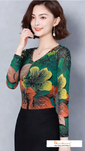Áo thun nữ lưới dài tay cổ tim co giãn 4 chiều GLA299 Cuocsongvang