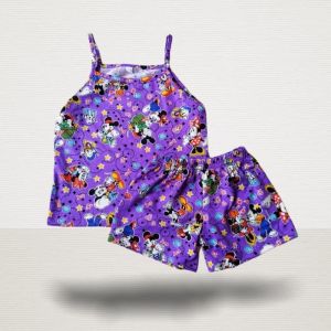 Adorable Infant Baby Girls Terno: BWM Spag Strap Shorts with Cute Animal Cartoon Character Prints 6mos to 13-Year-Olds