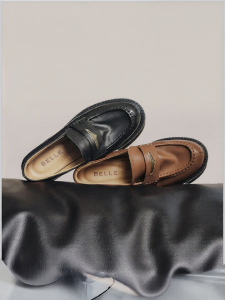 Belle | Washed Leather Loafers Thick Sole Black