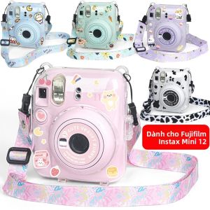 Fujifilm Instax Mini 12 Camera Trong Suốt Có Dây Đeo Vai Bảo Vệ Neoprene Mang Theo Túi Có Miếng Dán Dễ Thương