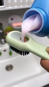 Cleaning Brush Multifunctional Liquid Shoe Brush Long Handle Soft Bristled Shoe Brush Clothes Brush with Soap Dispenser