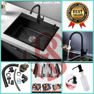Kitchen sink 6045 Black Lengkap Kran Tarik/Kran Pantry/Kran Flexible/Bak cuci piring 6045 Black/Wastafel Hitam Cuci Piring Dapur
