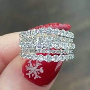 Huitan Multi-layer Women Ring Silver Color Inlaid Bright Cubic Zirconia Fashion Wedding Party Versatile Accessories Jewelry Gift