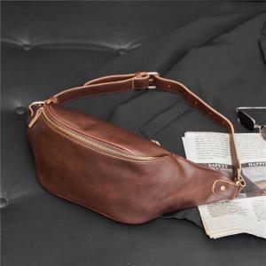 Fashionable Mens Waist Bag PU Leather Single Shoulder Chest Bag Outdoor Casual Multifunctional Small Bag Retro Mad Horse