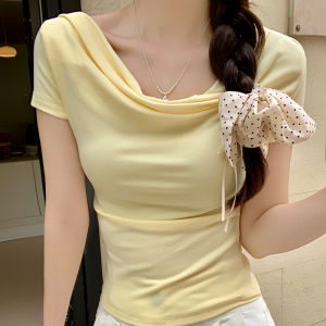 La Chapelle | Áo Thun Ôm Body Mùa Hè Mới Phong Cách Đơn Giản Tối Thiểu Short Sleeve V-Neck