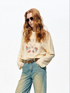 MO&Co. | Cool Feel Tencel Linen Long Sleeve T-Shirt Americana Rock Print