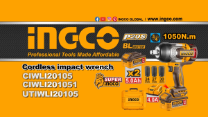 INGCO 20V BL 3/4" DR IMPACT WRENCH MAX 1050NM 2X5.0+CHRG+CASE CIWLI20105