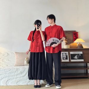 XILANDUO | New Chinese Couple Style Vintage Versatile Elegant Hidden Jacquard Modernized Tang Suit Stand Collar Buttons Shirt