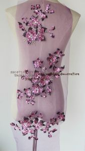 Red Purple Embroidered Lace Flower Sequin Adhesive DIY Wedding Dress Cheongsam Embellishment Need Sewing Edge Decoration