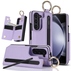 szhaiyu | Leather Wallet Case For Samsung Galaxy Z Fold 8 7 6 5 4 Ultra S Pen Holder Meatal Ring Flip Kickstand Shockproof Protective