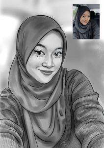Black and white hand-drawn portrait on A5 paper cartoon caricature digital drawing suitable for stationery and art supplies.
