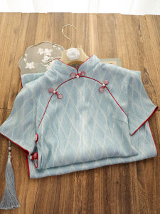 Blue Plaid Qipao Young Style Reformed Vintage Spring New Elegant Daily Wear Charming Fish Tailored Short Sleeve Low Slit