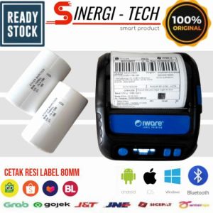 PRINTER LABEL BARCODE 80MM IW-80LP + 2 ROL STICKER THERMAL CETAK RESI (BLUETOOTH - USB)