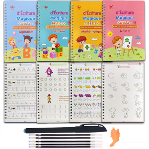 4pcs ภาษาฝรั่งเศสคํา Magic Practice Copybook ปากกาก่อนวัยเรียนเด็กการประดิษฐ์ตัวอักษรโน้ตบุ๊คเด็ก Reusable Français เขียนหนังสืออายุ 3-8