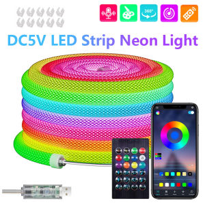 360°  Luminous Reticulate Weave Rope Lights ICRGB LED Strip Lights Music Sync USB Powered Flexible LED Lights for Gaming Room