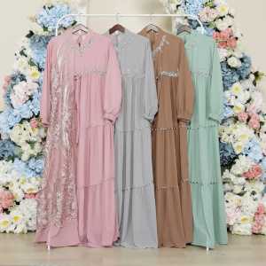 SIGAWA-(COD) Gamis Wanita Berpayet Mutiara Aplikasi Renda Bahan Ceruty Baby Doll Mix Tile