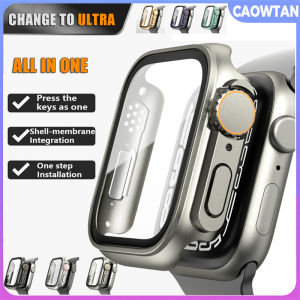 Change To Ultra for Apple Watch Case 8 7 45mm 41 Tempered Glass Cover Appearance for I watch 6 SE 5 4 44mm 40mm Upgrade To Ultra