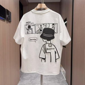 Boys Summer Casual Short Sleeve round Neck T-Shirt Cartoon Print Comfortable Cotton Blend Fashionable Kids Clothing