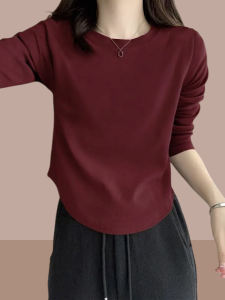 เสื้อยืดคอกลมแขนยาวทรงหลวมสำหรับผู้หญิง เสื้อชั้นในสั้น สไตล์ฤดูใบไม้ร่วง 2024 ผ้าฝ้าย 100% ปกติ