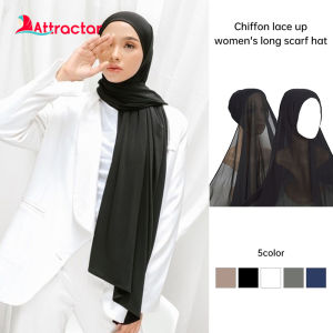 Tudung Shawl Sulam Chiffon Hat cap Pearl Chiffon Lace-up Hijab Womens Long Scarf Small Hat One-piece Scarf 披肩雪纺帽