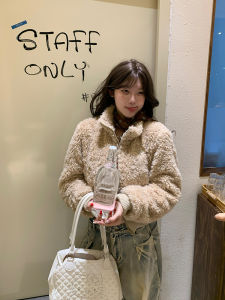 เสื้อแจ็คเก็ตผ้าฝ้ายขนแกะฤดูหนาว R1DGE สำหรับผู้ชายและผู้หญิง ทรงหลวม อบอุ่น สั้น สไตล์เกาหลี เสื้อคลุมกันหนาวแบบลำลอง