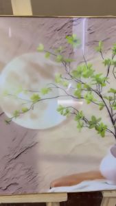 Tranh treo tường tráng gương 3 tấm hoa lá nghệ thuật hiện đại trẻ trung