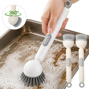 Dish Brush with Detergent Dispenser - Adjustable Angle Rotating Handle Scrub Brush for Pots Pans Dishes - Kitchen Sink Stove Cookware Cleaning Brush