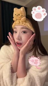 New Cartoon Cat Coral Fleece Head Bands Elastic Traceless Makeup Wash Face Hairbands Hair Accessories Non-slip