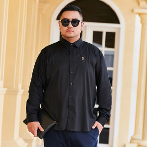 เสื้อเชิ้ตแขนยาวไซส์ใหญ่ ทรงหลวม ทรงพอดีตัว สไตล์ธุรกิจ ลำลอง ฤดูใบไม้ผลิและฤดูใบไม้ร่วง สีดำ ผ้าโพลีเอสเตอร์ผสมคอตตอน