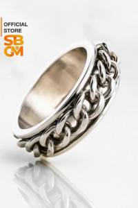 SBGM Jewelry High Polish Silver Stainless Steel Rotating Curb Chain Ring with Box