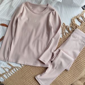 L.ER KIDS Childrens Sleepwear Set Autumn Winter Smile Face Boys Girls Innerwear Thermal Underwear Home Style Kids Clothing