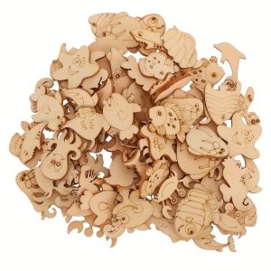 50Pcs Wooden CoutoutsOcean Sea Animal Wood Slices for CraftUnpainted Octopus Whale Dolphin Seahorse Ornaments for DIY Project