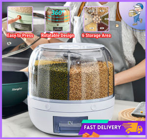 ถังเก็บเมล็ดพืช ถังเก็บข้าวแบบโต๊ะย่อยแบบหมุน กล่องเก็บเมล็ดข้าว ถังข้าวหมุน ที่เก็บข้อมูลอิสระหกพาร์ติชั่น ถังข้าวกันแมลง กันความชื้น ปิดผนึกและหนาขึ้น