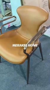 MERAKEE Dining Chair Saddle Leather Black/Gold/Rose Gold/Silver Stand Dining Room Furniture TS3672