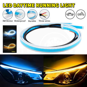 PMShop 2pcs Car Led DRL Daytime Running Light Flow Running Turn Signal Light Motorcycle Soft Tube LED Strip Guide Dual Color Car Lamp Blue/Yellow