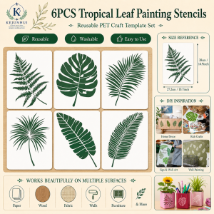 6PCS Large Leaf Stencils Palm Leaf Wall Stencil Tropical Leaves Stencils Plastic Drawing Templates for Wall Furniture Fabric DIY