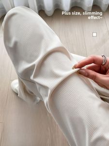 JIANGLU | High Waist Wide Leg Pants Ice Silk Drapey Straight Thin Summer Loose Slimming Floor-Length Womens Fashion Casual Trousers