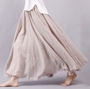 Double Layer Cotton Linen Half Skirt for Women Artistic Ethnic Style Long Length Plus Size Big Swing Skirt