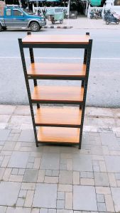ชั้นเหล็กลายไม้ 5ชั้น 76x40x173ซม (แบบประกอบ)พื้นวางเป็นเหล็กอลูมิเนียมสีน้ำตาลลายไม้ สำหรับวางของหนาแข็งแรงวางของหนักได้