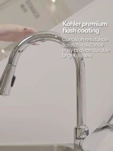 360° kitchen pull-out electroplating faucet pull-out sink household wash basin faucet Black/Silver