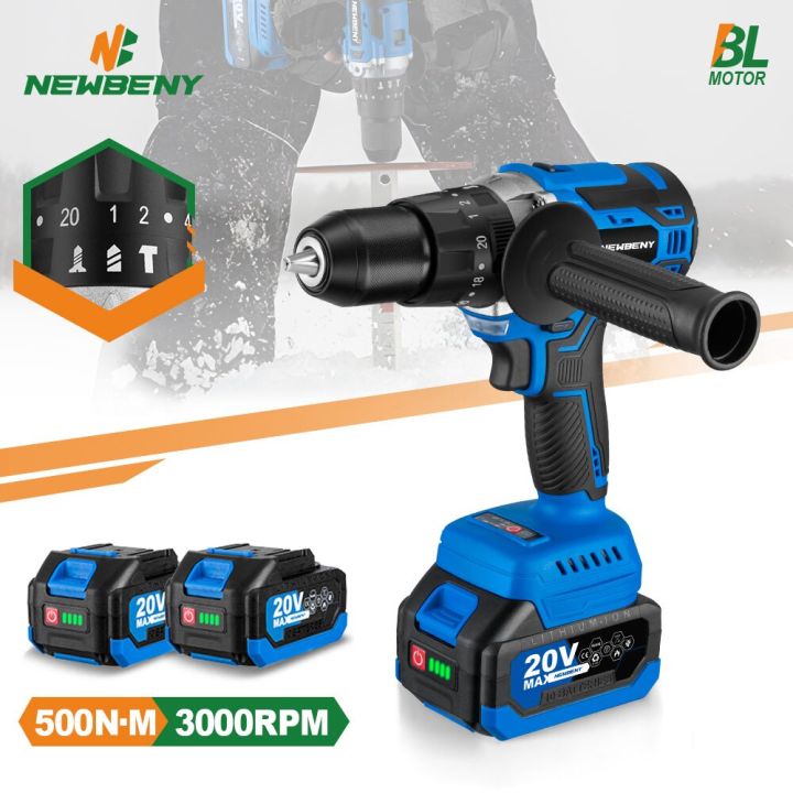 13mm Cordless Brushless Electric Impact Drill 20+3 Torque 2 Gears Hand