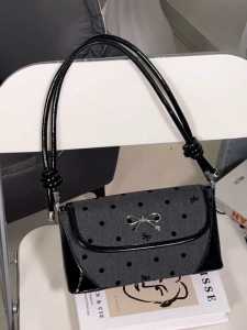 2025 New Butterfly Knot Polka Dot French Bread Underarm Bag Fashionable Commuter Single Shoulder Crossbody Bag