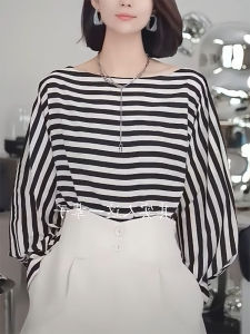 QINGNAER | Casual Loose Thin Large Size One-Shoulder Bell Sleeve Shirt