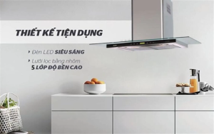 Máy hút mùi Kaff KF 90RH inox kính cường lực công suất 1200 m3/h thiết kế áp tường sang trọng