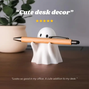 Cute Ghost Pen Holder - Resin Anime Desk Decor Tension MountPolished Finish Holiday Theme for Home/Office