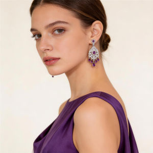 SEQUITO Baroque Luxury Women Jewelry Hollow Out Filigree Frame White Purple AAA Zirconia Wedding Receptions Silver Plated Tassel Drop Earrings SE1056